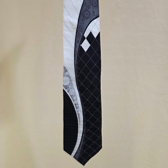 Enrico Capucci Black Gray Cream Retro e4" W 100% Silk Vintage Necktie Tie 58" - Picture 2 of 11